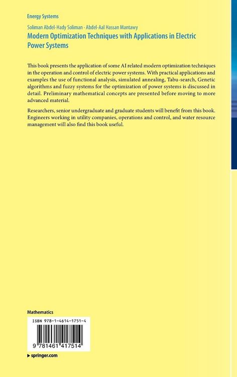 Produktbild: Modern Optimization Techniques with Applications in Electric Power Systems