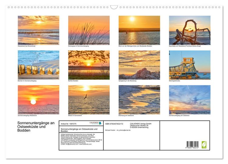 Produktbild: Sonnenunterg&auml;nge an Ostseek&uuml;ste und Bodden (Wandkalender 2026 DIN A2 quer), CALVENDO Monatskalender