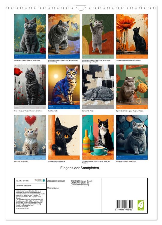 Produktbild: Eleganz der Samtpfoten (Wandkalender 2026 DIN A3 hoch), CALVENDO Monatskalender