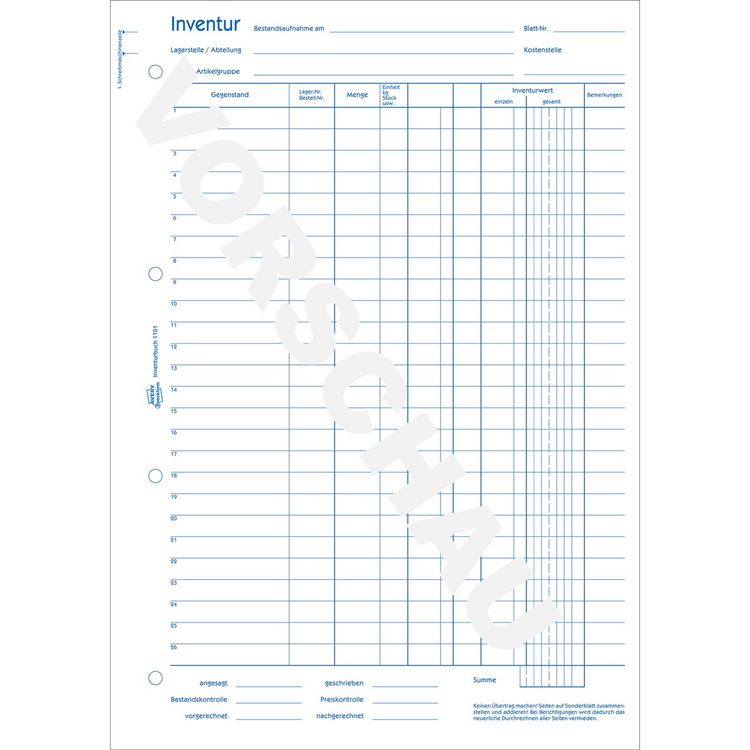 Produktbild: AVERY Zweckform Inventurbuch 50 Originale DIN A4 50 Blatt