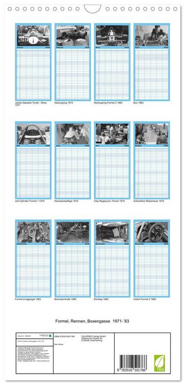 Produktbild: Familienplaner 2026 - Formel, Rennen, Boxengasse 1971-&acute;83 mit 5 Spalten (Wandkalender, 21 x 45 cm) CALVENDO