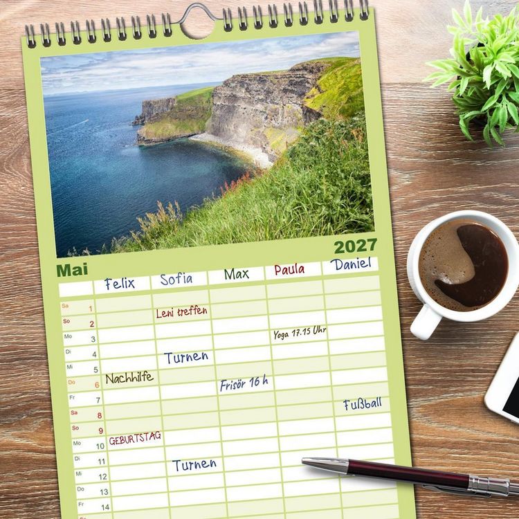 Produktbild: Familienplaner 2027 - Irland - Zauberhafte Augenblicke mit 5 Spalten (Wandkalender, 21 x 45 cm) CALVENDO
