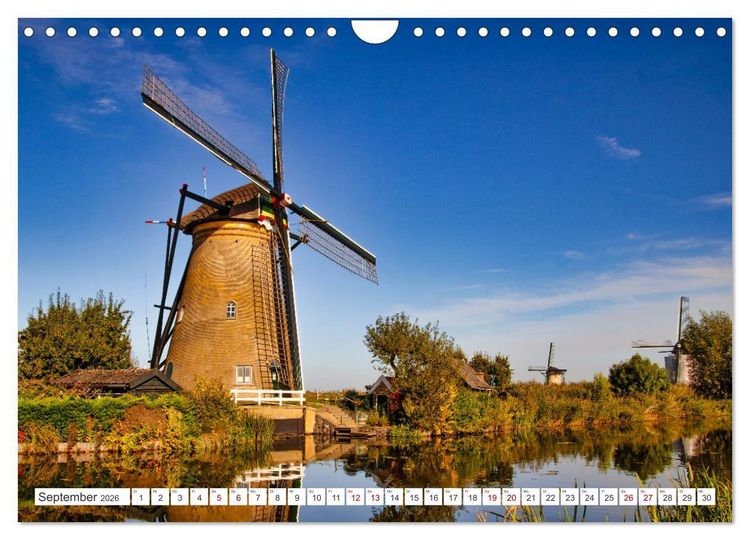 Produktbild: Die Windm&uuml;hlen von Kinderdijk - UNESCO Welterbe (Wandkalender 2026 DIN A4 quer), CALVENDO Monatskalender