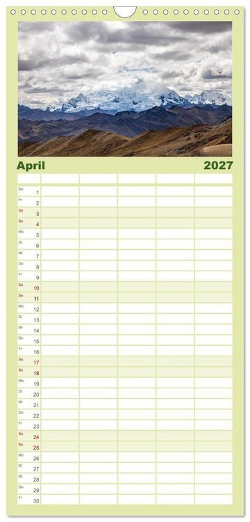 Produktbild: Familienplaner 2027 - Palccoyo - Der neue Rainbow Mountain in Peru mit 5 Spalten (Wandkalender, 21 x 45 cm) CALVENDO