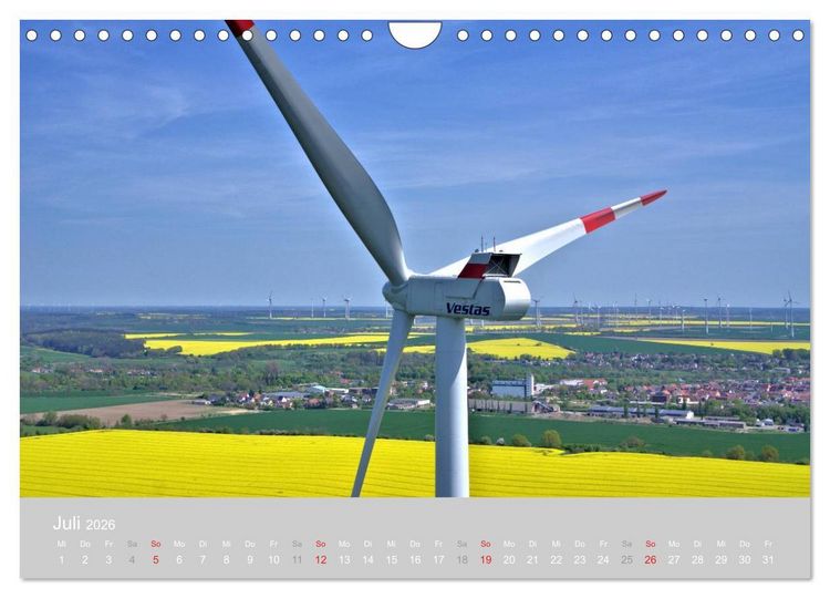 Produktbild: Windkraftanlagen aus der Luft fotografiert (Wandkalender 2026 DIN A4 quer), CALVENDO Monatskalender
