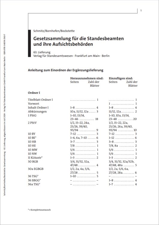 Produktbild: Gesetzsammlung f&uuml;r die Standesbeamten und ihre Aufsichtsbeh&ouml;rden