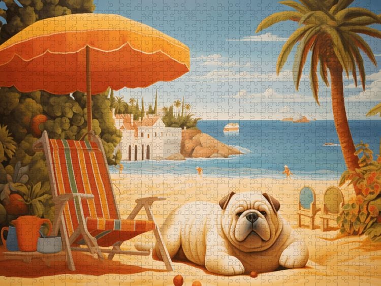 Produktbild: CALVENDO Puzzle Hund liegt am Strand und sonnt sich am Meer | 2000 Teile Lege-Gr&ouml;&szlig;e 90x67cm Foto-Puzzle f&uuml;r gl&uuml;ckliche Stunden