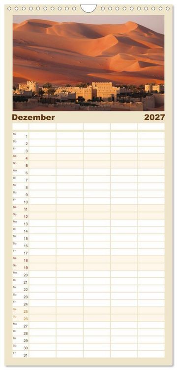 Produktbild: Familienplaner 2027 - Die D&uuml;nen in der W&uuml;ste von Abu Dhabi mit 5 Spalten (Wandkalender, 21 x 45 cm) CALVENDO