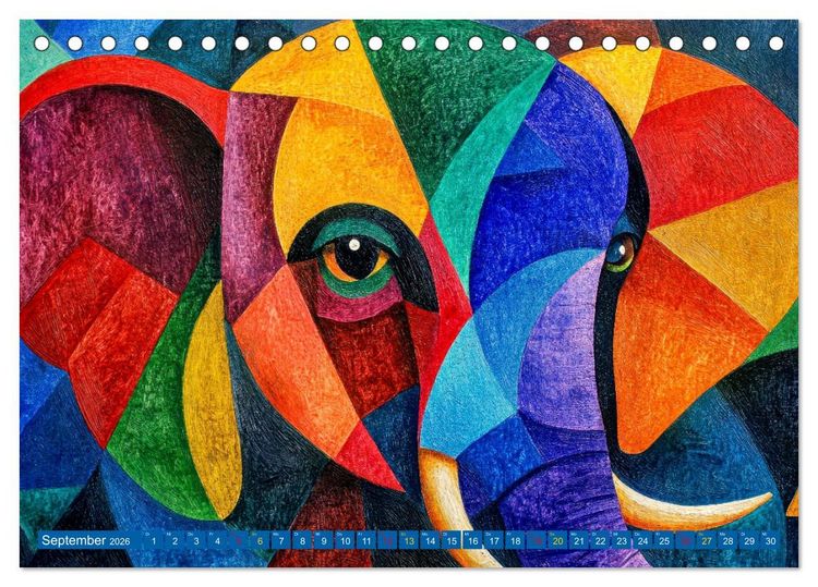 Produktbild: Elefanten - modern Art (Tischkalender 2026 DIN A5 quer), CALVENDO Monatskalender