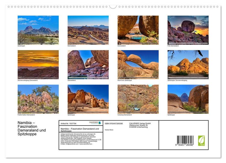 Produktbild: Namibia &ndash; Faszination Damaraland und Spitzkoppe (hochwertiger Premium Wandkalender 2026 DIN A2 quer), Kunstdruck in Hochglanz