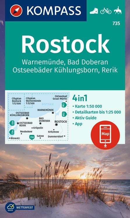 Produktbild: KOMPASS Wanderkarte 735 Rostock, Warnem&uuml;nde, Bad Doberan, Ostseeb&auml;der K&uuml;hlungsborn, Rerik 1:50.000