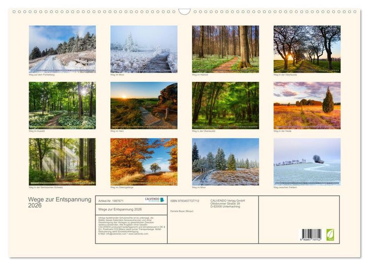 Produktbild: Wege zur Entspannung 2026 (Wandkalender 2026 DIN A2 quer), CALVENDO Monatskalender