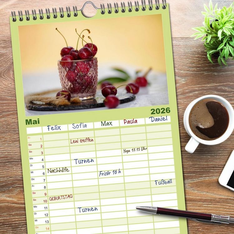 Produktbild: Familienplaner 2026 - Nat&uuml;rlich Vegan - frische gesunde K&ouml;stlichkeiten mit 5 Spalten (Wandkalender, 21 x 45 cm) CALVENDO