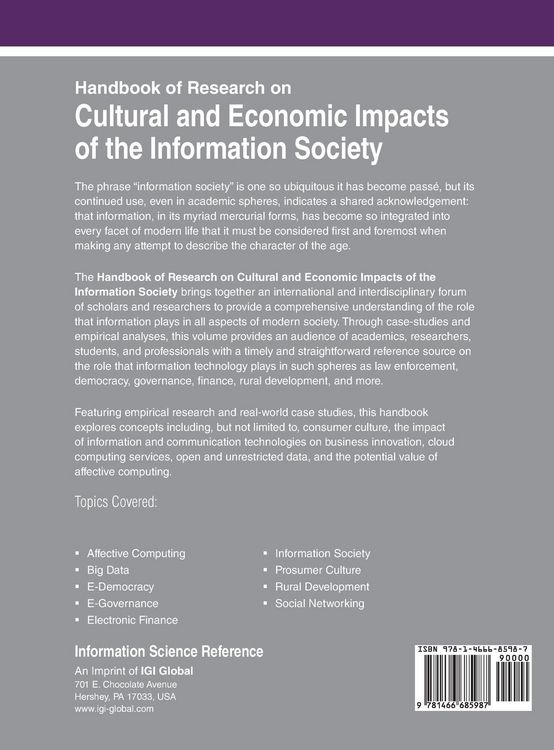 Produktbild: Handbook of Research on Cultural and Economic Impacts of the Information Society