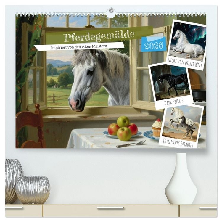 Produktbild: Pferdegem&auml;lde, inspiriert von den Alten Meistern (hochwertiger Premium Wandkalender 2026 DIN A2 quer), Kunstdruck in Hochglanz