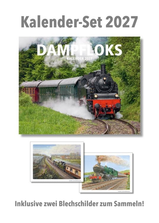 Produktbild: Dampfloks Kalender 2027 mit 2 Blechschildern