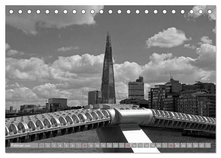 Produktbild: London in Schwarz-Wei&szlig; (Tischkalender 2026 DIN A5 quer), CALVENDO Monatskalender