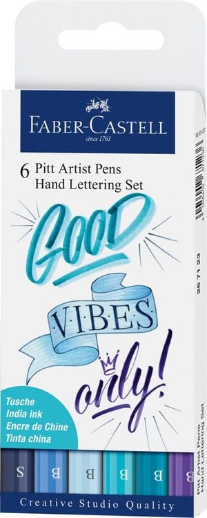 Produktbild: Faber-Castell Tuschestifte Pitt Artist Pens Hand Lettering Blautöne, 6er Etui