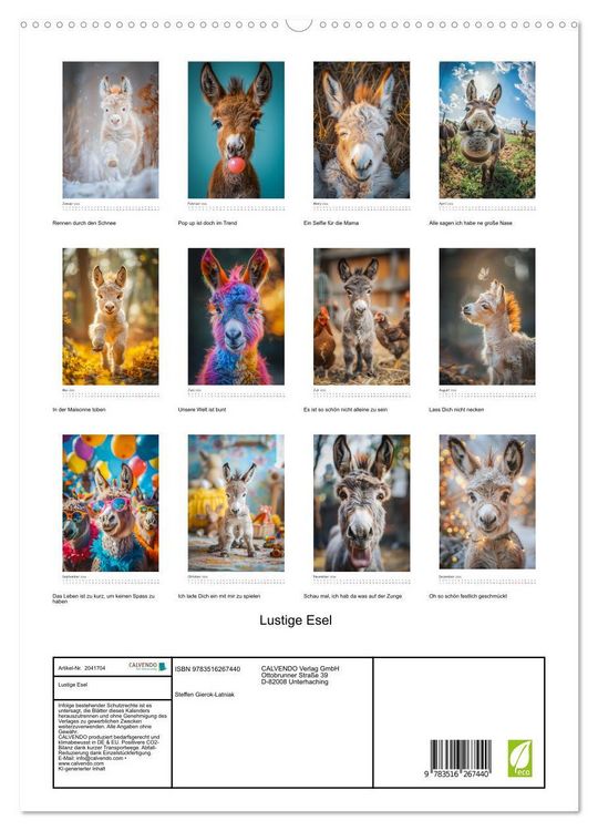 Produktbild: Lustige Esel (hochwertiger Premium Wandkalender 2026 DIN A2 hoch), Kunstdruck in Hochglanz