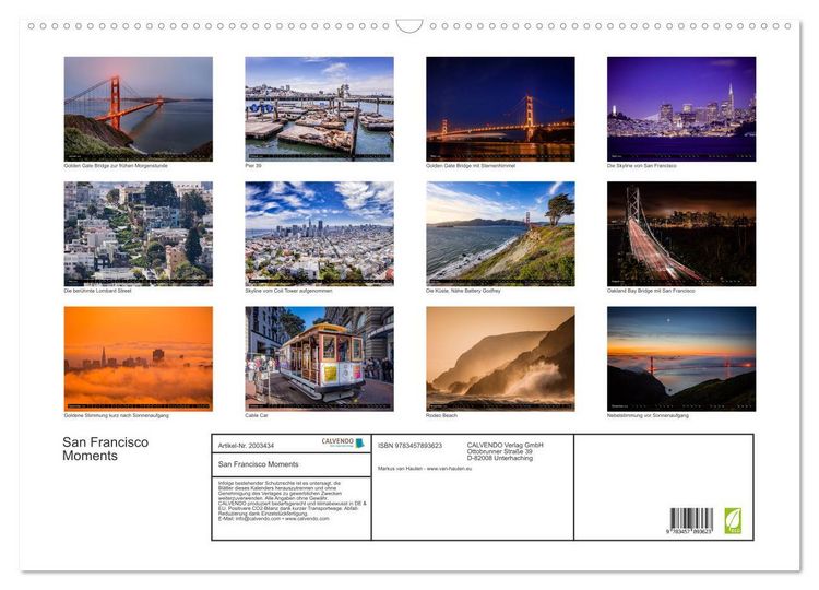Produktbild: San Francisco Moments (Wandkalender 2026 DIN A2 quer), CALVENDO Monatskalender