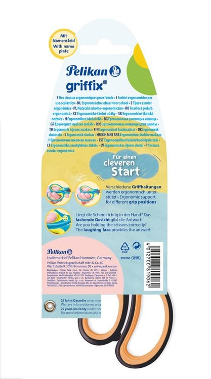 Pelikan Schere griffix® Schulschere spitz für Rechtshänder, NeonBlack