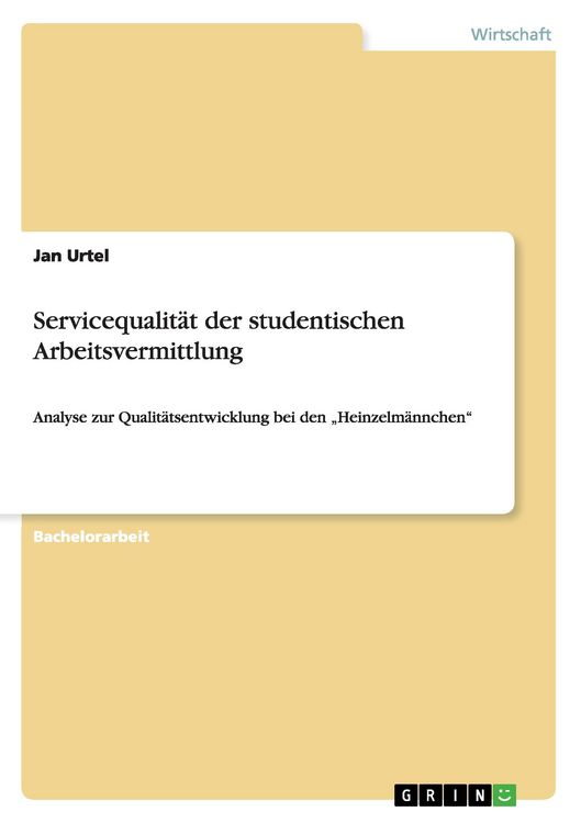 Produktbild: Servicequalit&auml;t der studentischen Arbeitsvermittlung