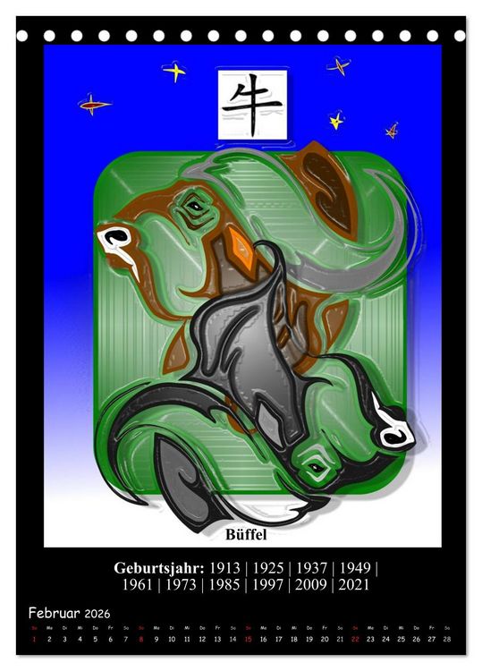 Produktbild: Chinesisches Horoskop (Tischkalender 2026 DIN A5 hoch), CALVENDO Monatskalender
