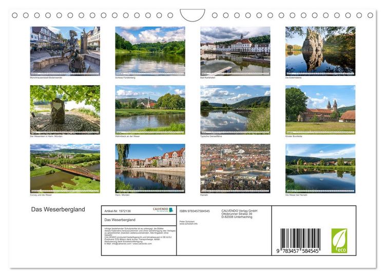 Produktbild: Das Weserbergland (Wandkalender 2026 DIN A4 quer), CALVENDO Monatskalender