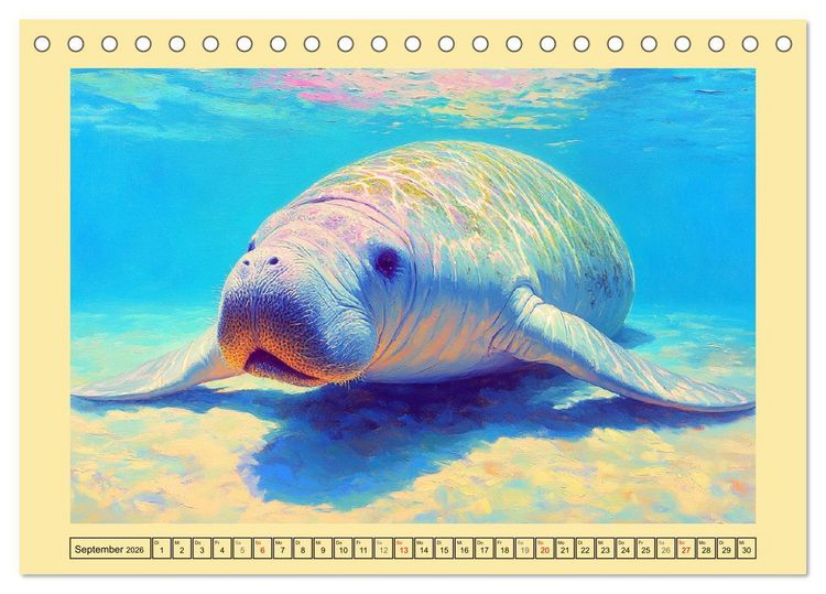 Produktbild: Manatee Paintings. Rundschwanzseek&uuml;he im &Ouml;lgem&auml;lde-Stil (Tischkalender 2026 DIN A5 quer), CALVENDO Monatskalender