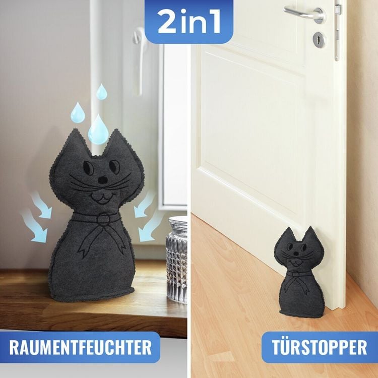 Produktbild: Raumentfeuchter Mod. Katze, 2er Set, schwerer T&uuml;rstopper