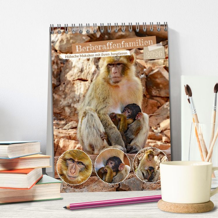 Produktbild: Berberaffenfamilien (Tischkalender 2026 DIN A5 hoch), CALVENDO Monatskalender