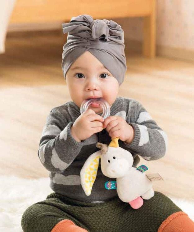 NICI 42080 - My First Nici, Kuscheltier Esel Muli mit Ringrassel, 14, 5 x 7, 5 cm, beige