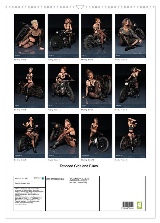 Produktbild: Tattooed Girls and Bikes (Wandkalender 2026 DIN A2 hoch), CALVENDO Monatskalender
