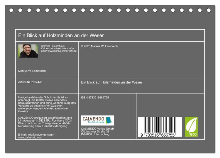 Produktbild: Ein Blick auf Holzminden an der Weser (Tischkalender 2026 DIN A5 quer), CALVENDO Monatskalender