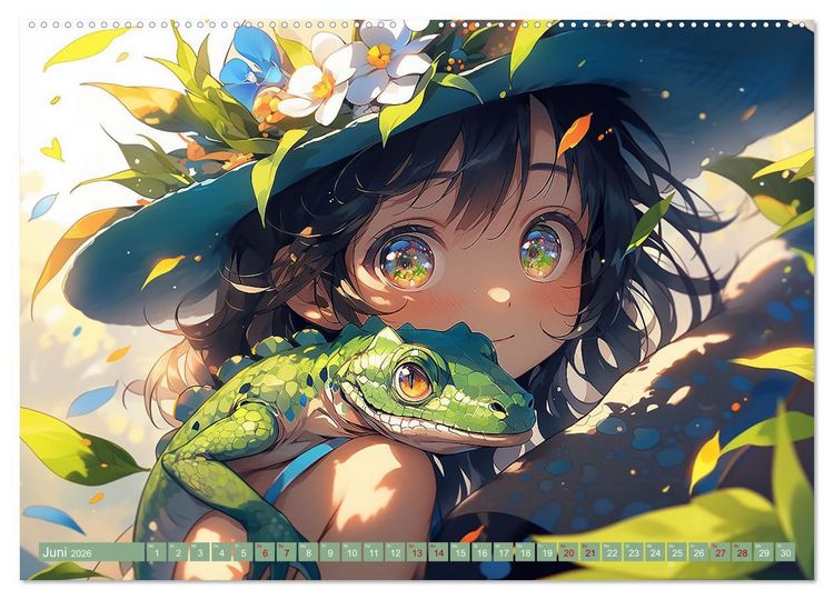 Produktbild: Manga Tierliebe (hochwertiger Premium Wandkalender 2026 DIN A2 quer), Kunstdruck in Hochglanz