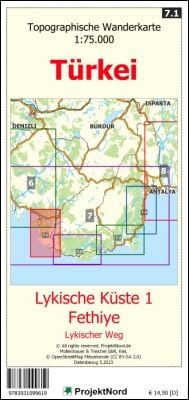 Produktbild: Lykische K&uuml;ste 1 - Fethiye - Lykischer Weg - Topographische Wanderkarte 1:75.000 T&uuml;rkei (Blatt 7.1)