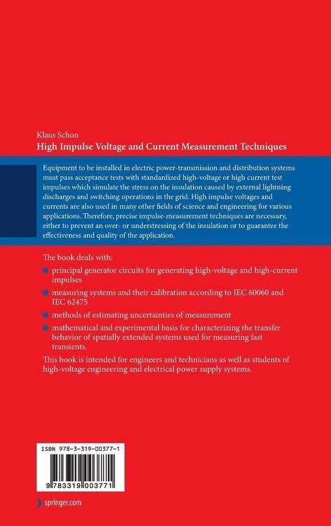 Produktbild: High Impulse Voltage and Current Measurement Techniques