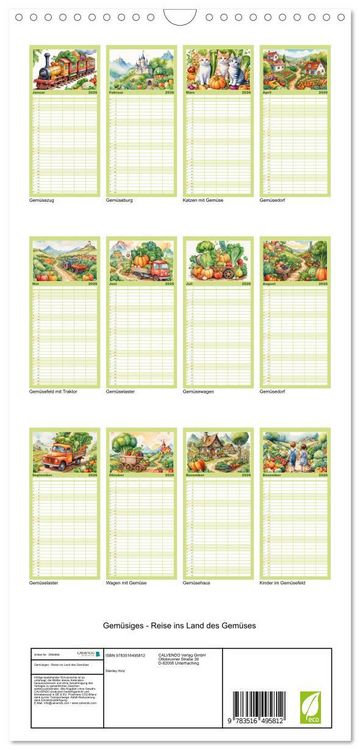 Produktbild: Familienplaner 2026 - Gem&uuml;siges - Reise ins Land des Gem&uuml;ses mit 5 Spalten (Wandkalender, 21 x 45 cm) CALVENDO