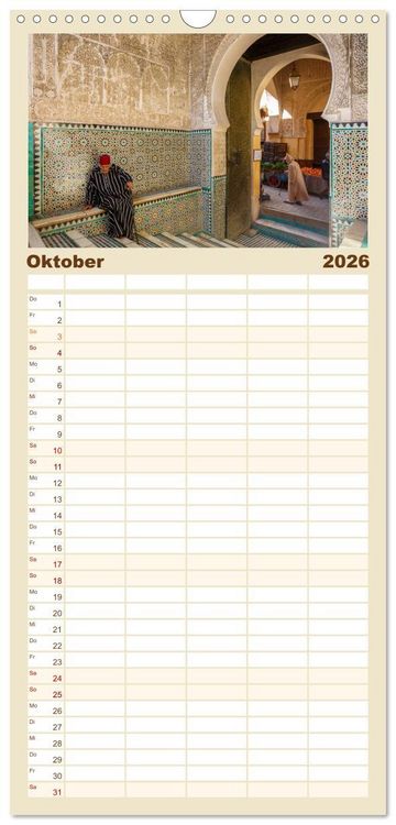 Produktbild: Familienplaner 2026 - Marokko: Marrakesch, Atlas, Sahara, F&egrave;s mit 5 Spalten (Wandkalender, 21 x 45 cm) CALVENDO