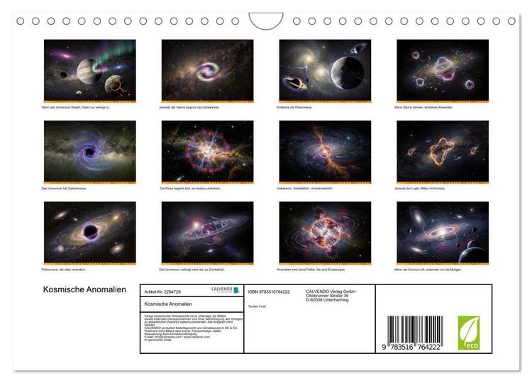 Produktbild: Kosmische Anomalien (Wandkalender 2027 DIN A4 quer), CALVENDO Monatskalender
