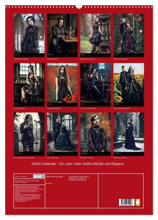 Produktbild: Gothic Kalender - Ein Jahr voller Gothic-Mystik und Eleganz (Wandkalender 2026 DIN A2 hoch), CALVENDO Monatskalender