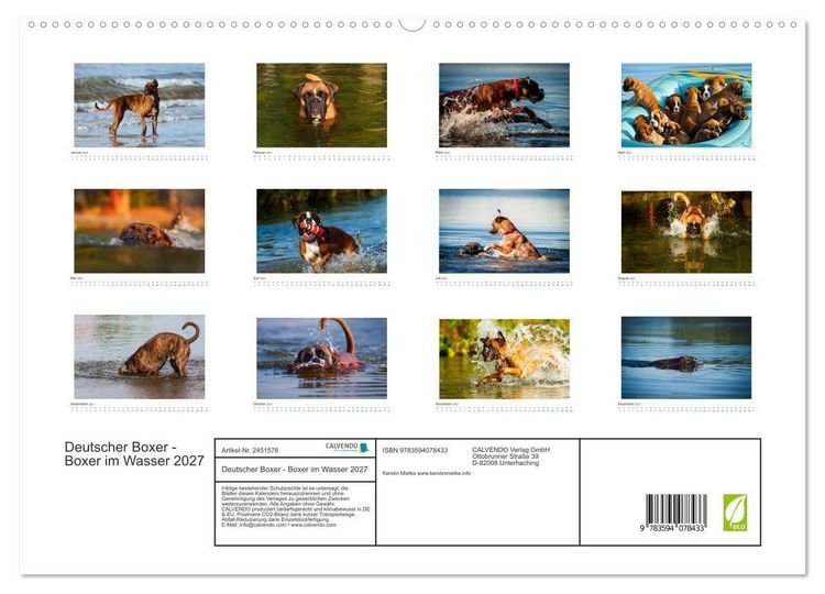 Produktbild: Deutscher Boxer - Boxer im Wasser 2027 (hochwertiger Premium Wandkalender 2027 DIN A2 quer), Kunstdruck in Hochglanz
