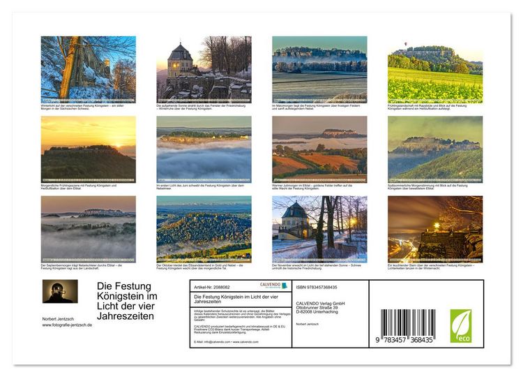 Produktbild: Die Festung K&ouml;nigstein im Licht der vier Jahreszeiten (Wandkalender 2026 DIN A4 quer), CALVENDO Monatskalender