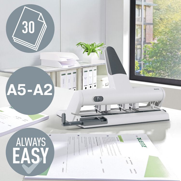 Produktbild: Leitz Mehrfachlocher 5114-00-84 max. Anzahl der Bl&auml;tter:30 Bl. (80 g/m&sup2;) Anzahl der Stanzsegmente:4 Silber 1 St.