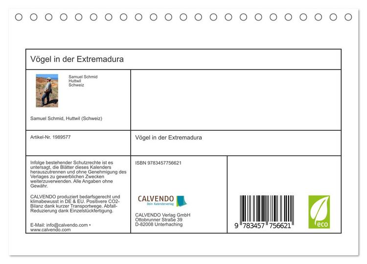 Produktbild: V&ouml;gel in der Extremadura (Tischkalender 2026 DIN A5 quer), CALVENDO Monatskalender