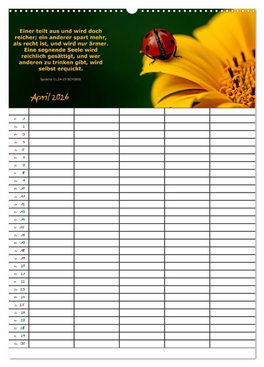 Produktbild: ein Planer mit biblischer Weisheit aus den Spr&uuml;chen Salomos (Wandkalender 2026 DIN A2 hoch), CALVENDO Monatskalender