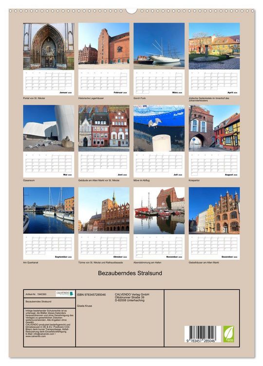 Produktbild: Bezauberndes Stralsund (hochwertiger Premium Wandkalender 2026 DIN A2 hoch), Kunstdruck in Hochglanz