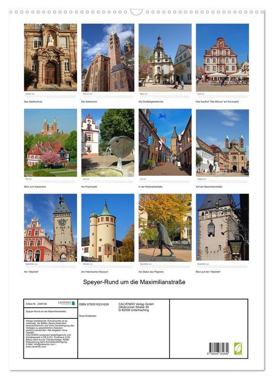 Produktbild: Speyer-Rund um die Maximilianstra&szlig;e (Wandkalender 2026 DIN A2 hoch), CALVENDO Monatskalender