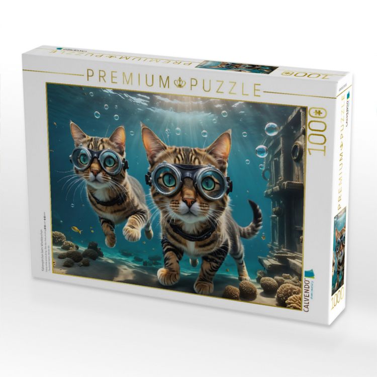 Produktbild: CALVENDO Puzzle Katzenp&auml;rchen beim Wracktauchen | 1000 Teile Lege-Gr&ouml;&szlig;e 64x48cm Foto-Puzzle f&uuml;r gl&uuml;ckliche Stunden