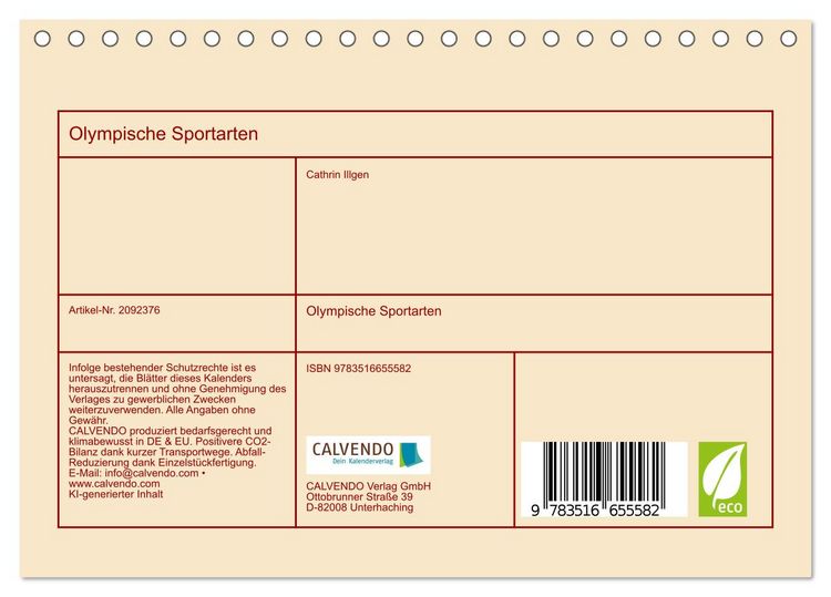 Produktbild: Olympische Sportarten (Tischkalender 2026 DIN A5 quer), CALVENDO Monatskalender